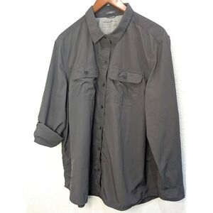 Eddie Bauer Hiking Shirt Mens 2XL Gray Ripstop Roll Tab Long Sleeve Vented Grey